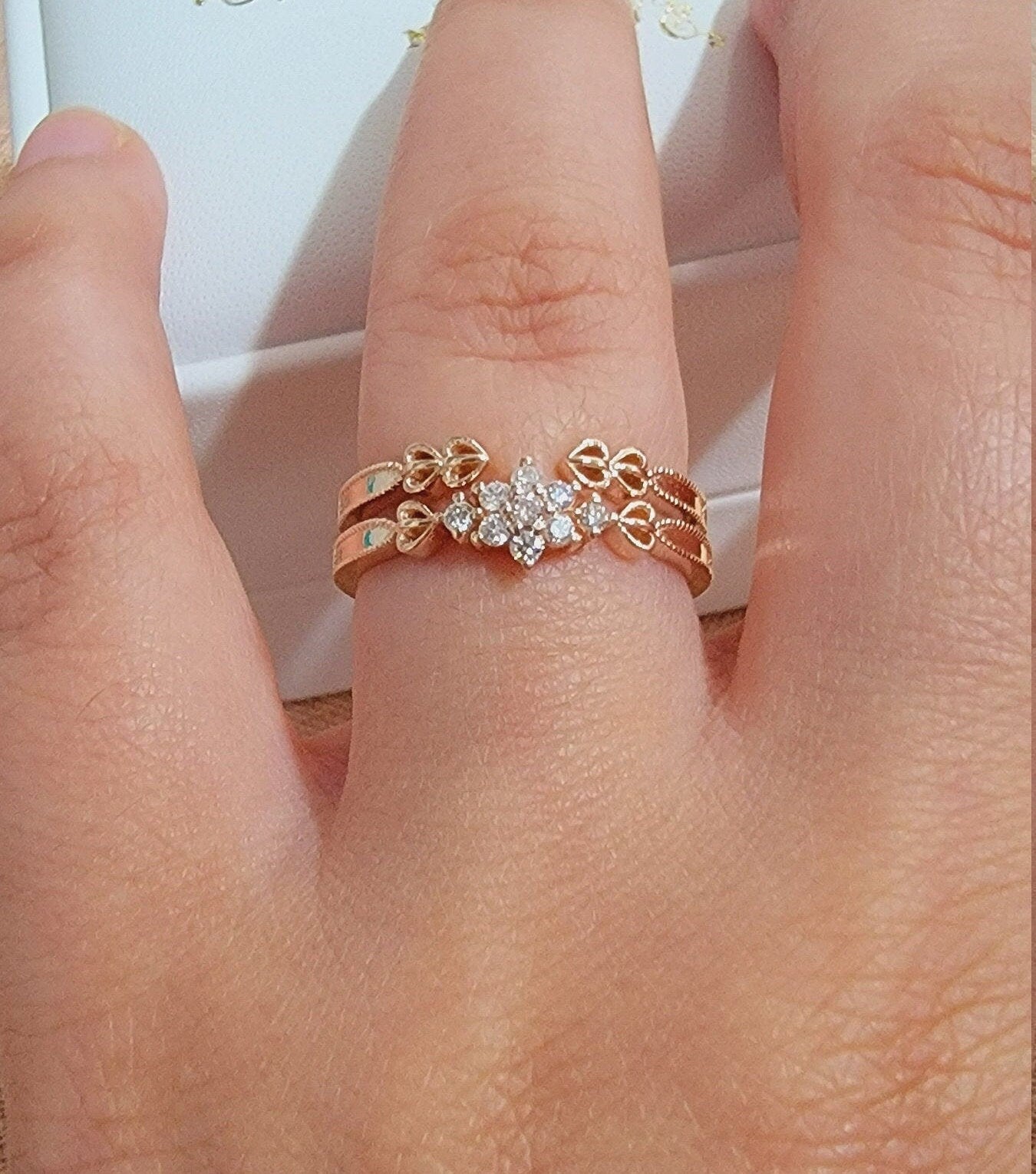 Marquise Moissanite Engagement Ring Rose Gold Floral Diamond Band | La More  Design